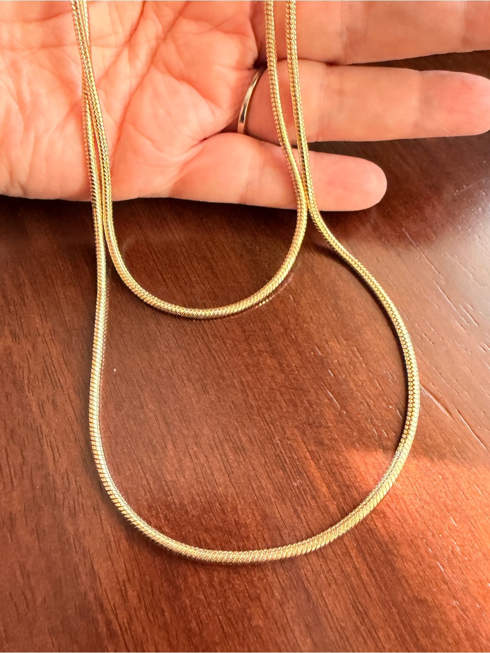 Gold Plated Round Snake Chain Necklace with Adjustable Extender 15”-18”